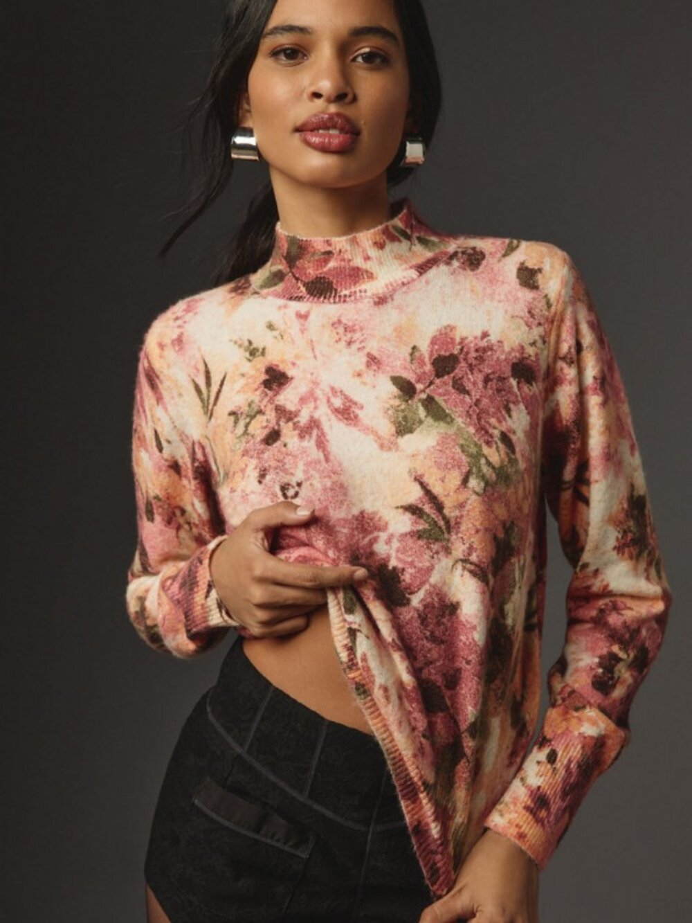 KACHEL Women's Mock-Neck Floral Open-Back Sweater Size M in Pink